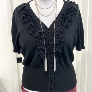 NWT Worthington Ruffled V-Neck Cotton Blend Cardigan Sweater |Size XL